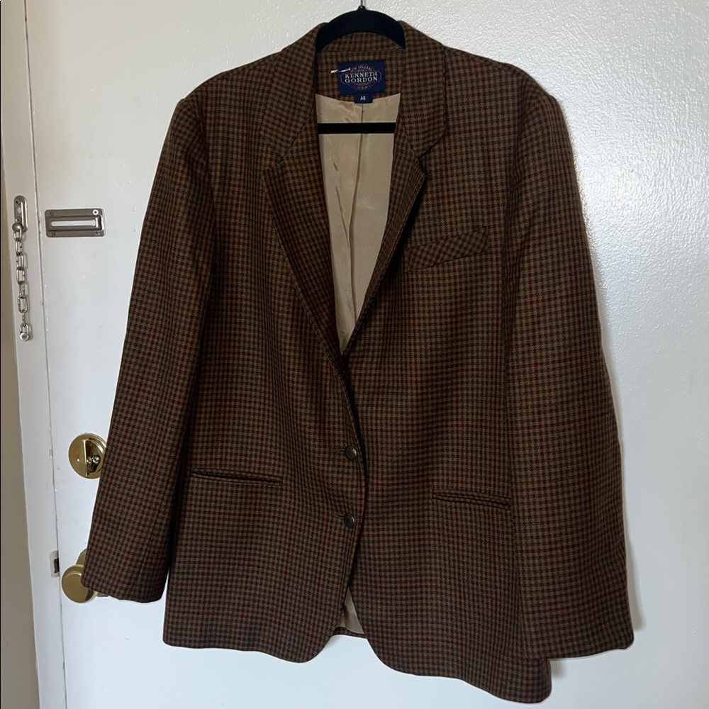 Men’s Vintage Brown Plaid Wool Blazer - 14